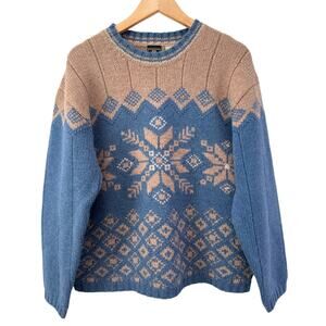 Vintage Maurices 100% Shetland Wool Fair Isle Sweater M Snowflake Scandinavian